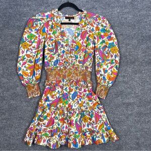 House of Harlow Womens XS VNeck Puff Sleeve Tiered Ruffle Floral Smocked Dress